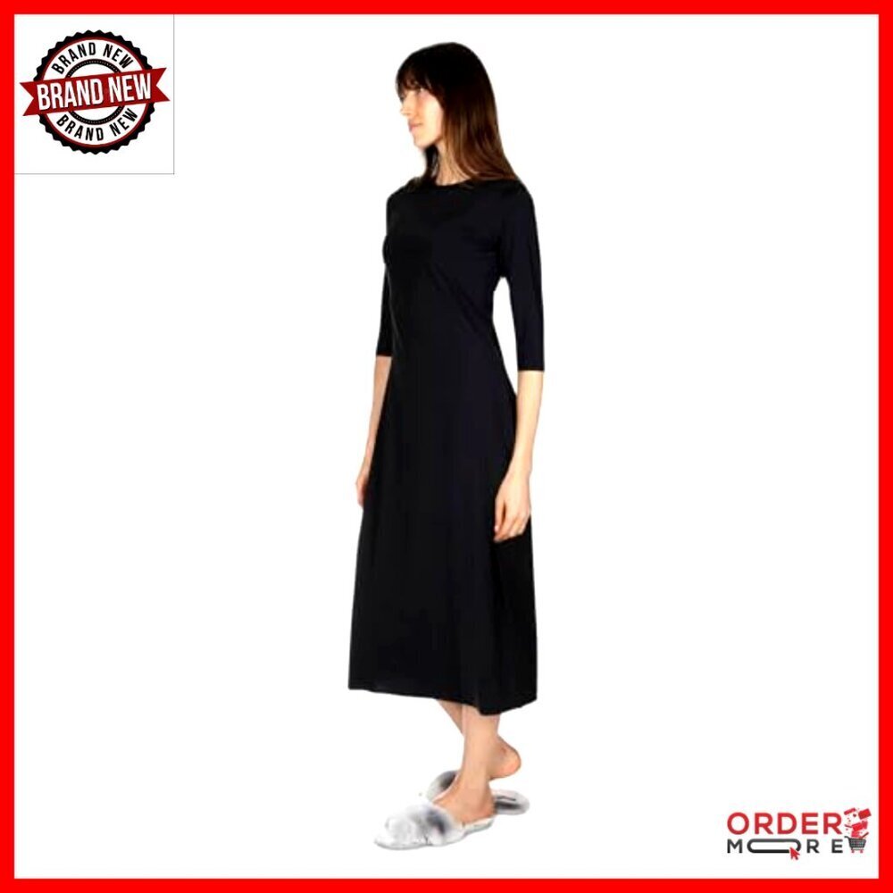 Silky Slip Dress 3/4 Sleeve Midi Length Elegant Minimal Chic Evening Wear - Picture 5 of 6
